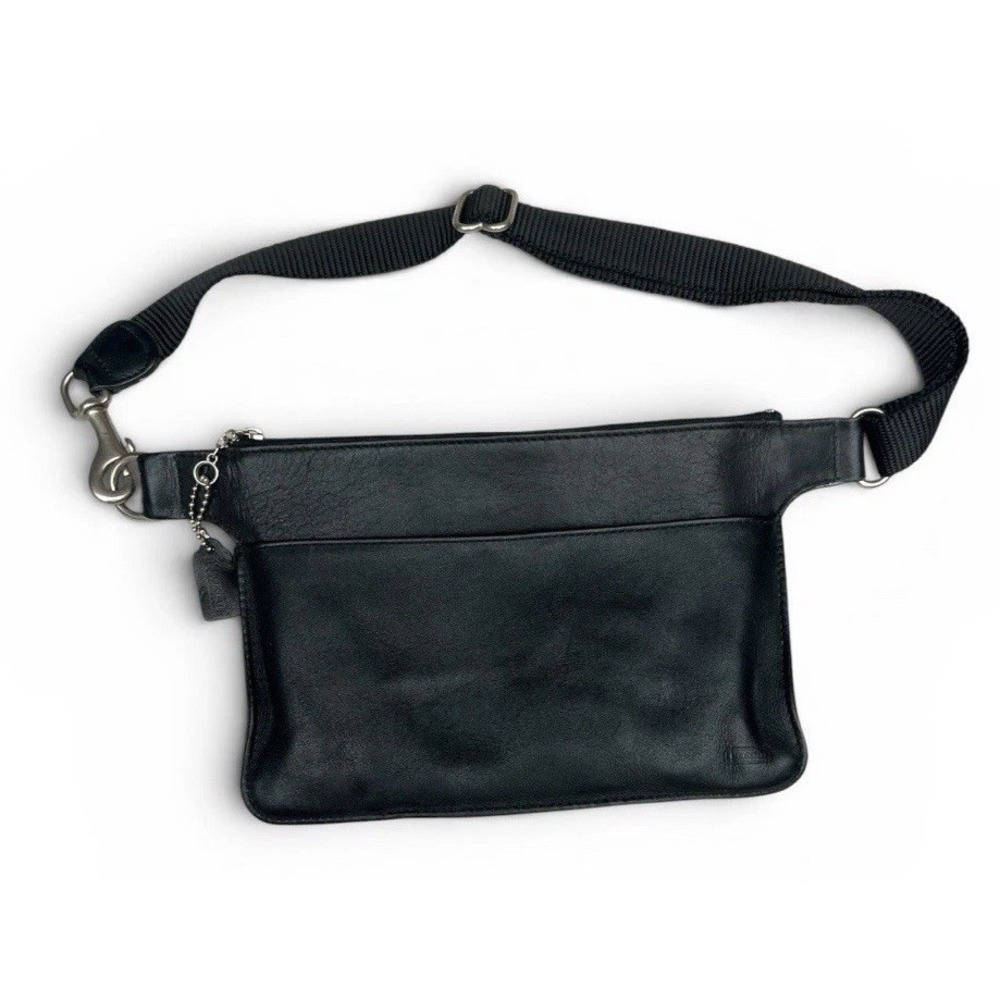 Vintage Coach USA Black Glove Tanned Leather Belt Bag Fanny Pack Waist Pouch